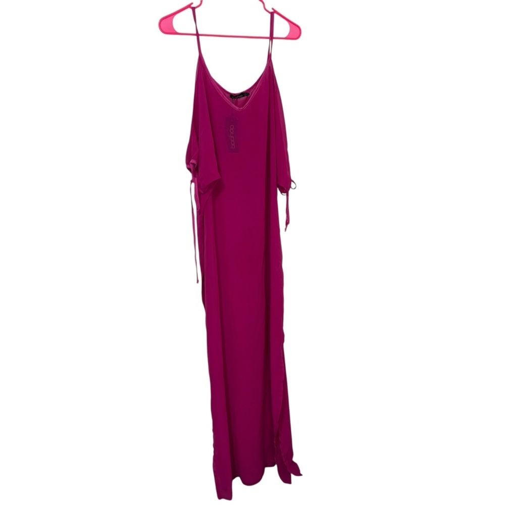 *New* Boohoo plus Ella tie sleeve split maxi beach dress fuschia size 16